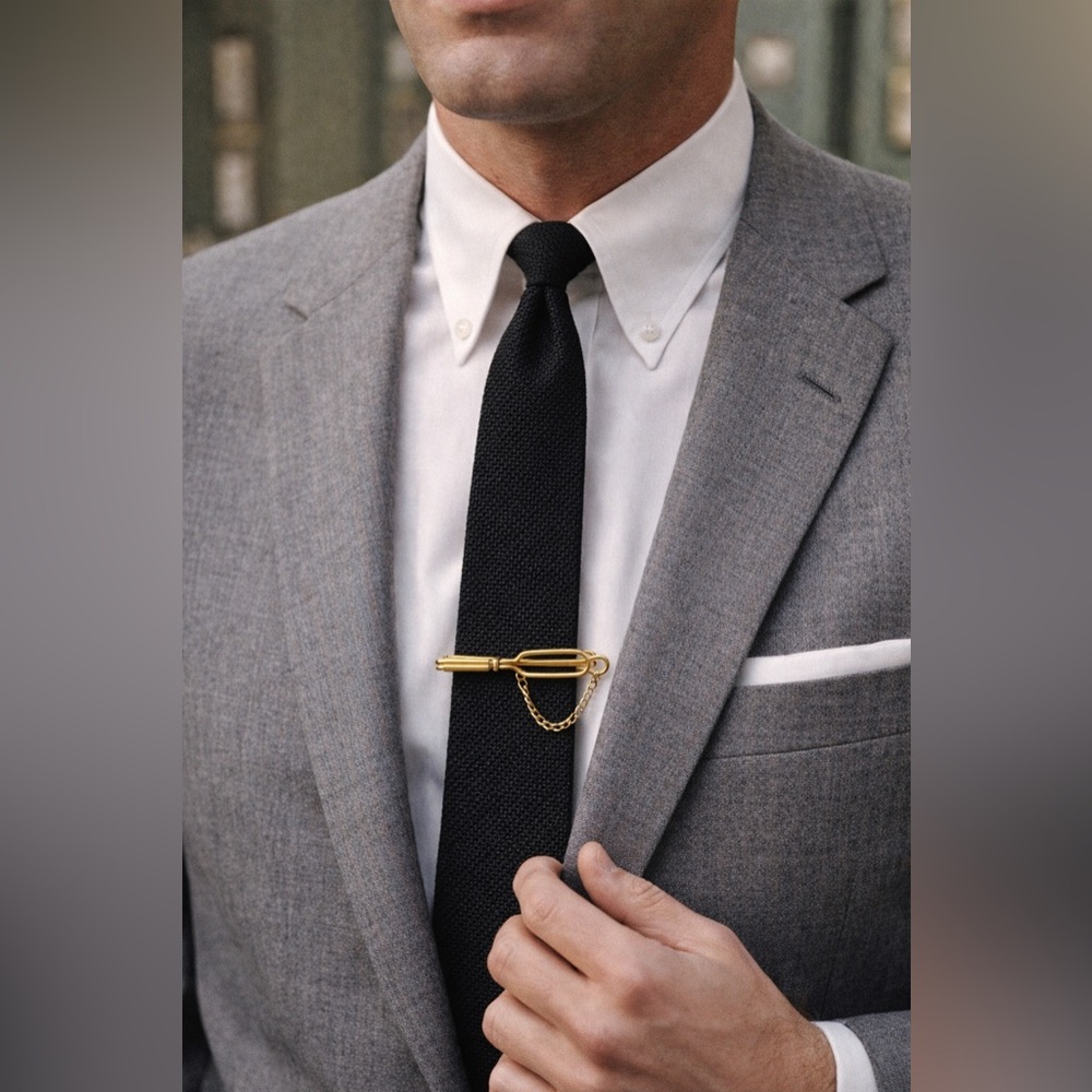 MCM Signed Swank Tie Bar With Dangling Chain
